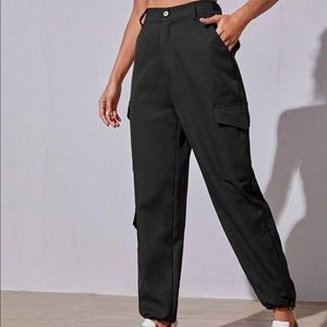 black side flap cargo pants with pockets